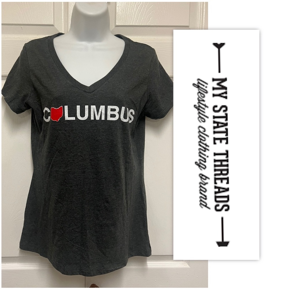 My State Threads - Columbus Gray V Neck T Shirt